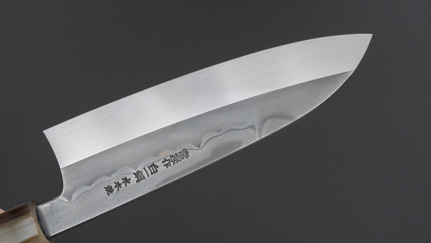 Hitohira Togashi White #1 Sanbonsugi Mizu Honyaki Santoku 180mm Taihei Makassar Ebony Handle (#148/ Saya)