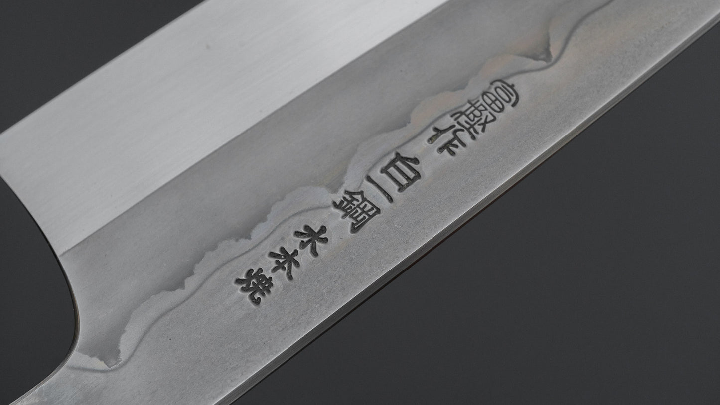 Hitohira Togashi White #1 Sanbonsugi Mizu Honyaki Santoku 180mm Taihei Makassar Ebony Handle (#148/ Saya)