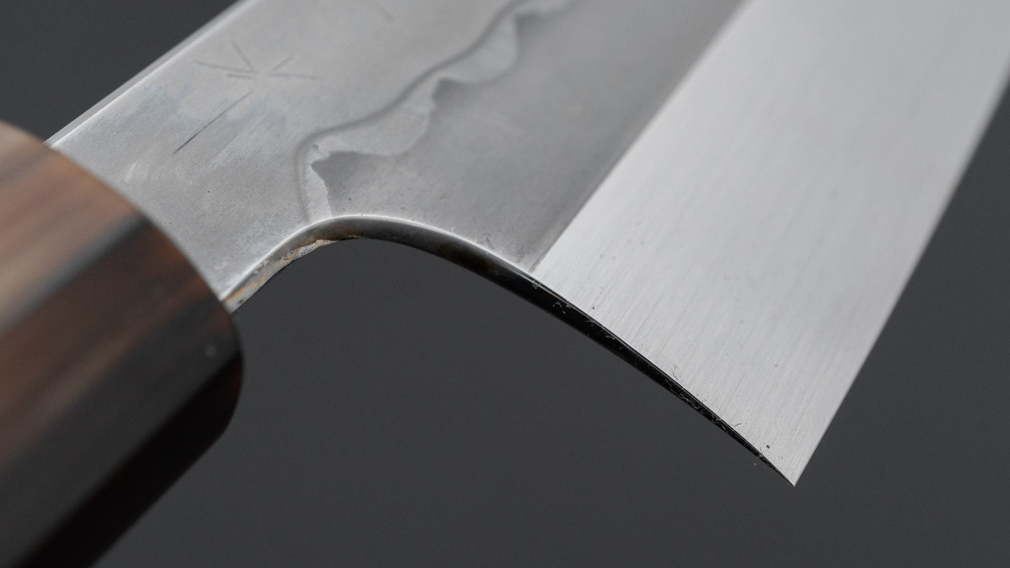 Hitohira Togashi White #1 Sanbonsugi Mizu Honyaki Santoku 180mm Taihei Makassar Ebony Handle (#148/ Saya)