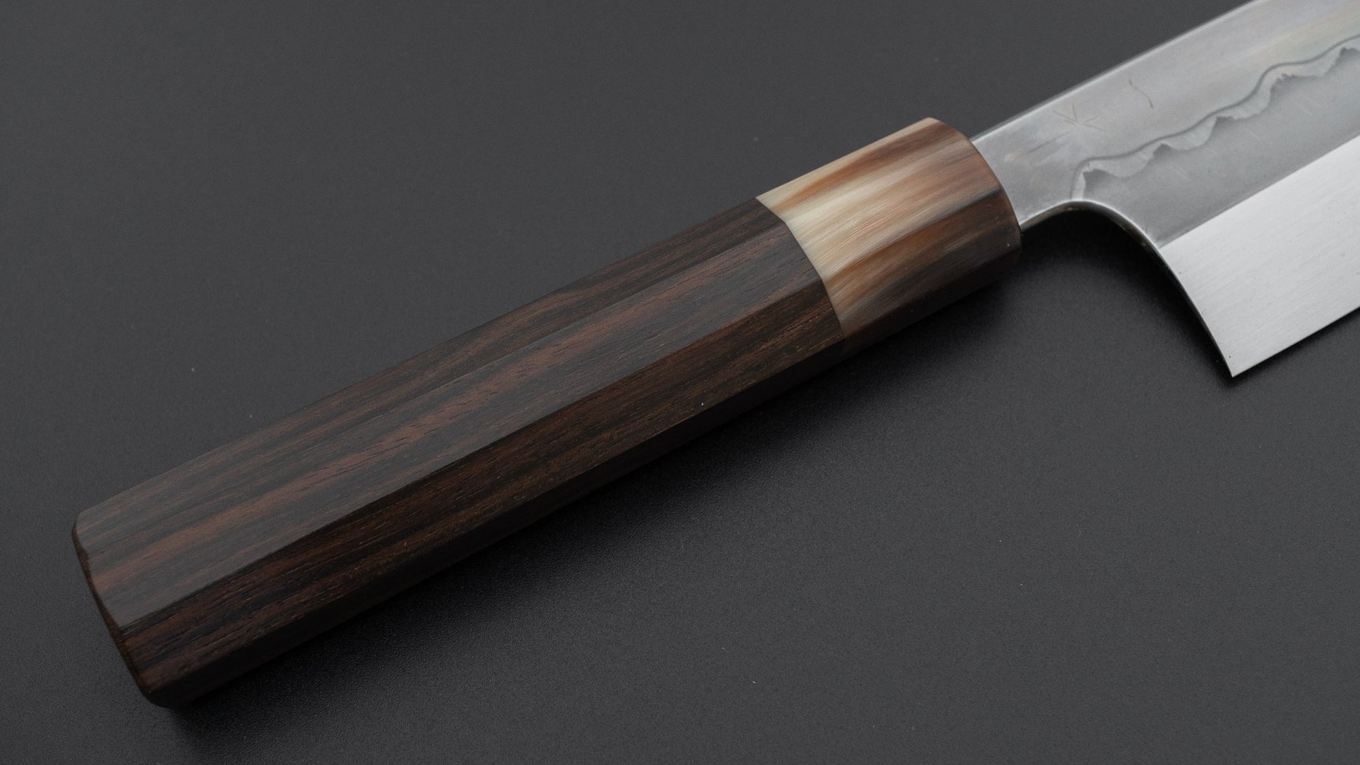 Hitohira Togashi White #1 Sanbonsugi Mizu Honyaki Santoku 180mm Taihei Makassar Ebony Handle (#148/ Saya)