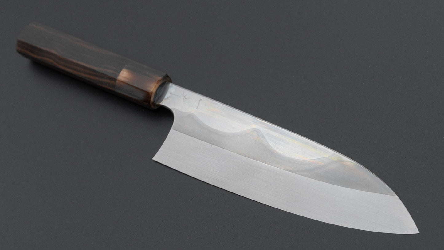 Hitohira Togashi White #1 Fuji Mizu Honyaki Santoku 180mm Taihei Makassar Ebony Handle (#149/ Saya)