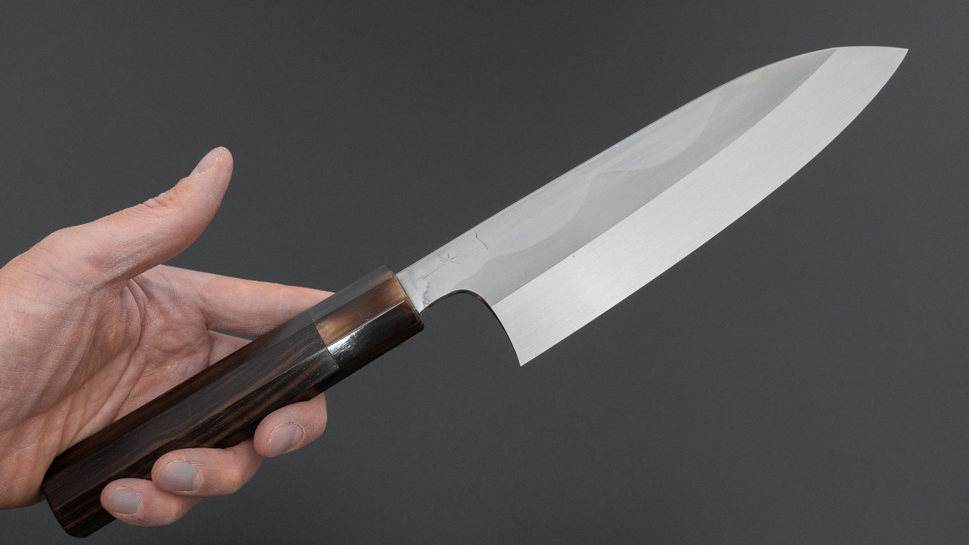Hitohira Togashi White #1 Fuji Mizu Honyaki Santoku 180mm Taihei Makassar Ebony Handle (#149/ Saya)