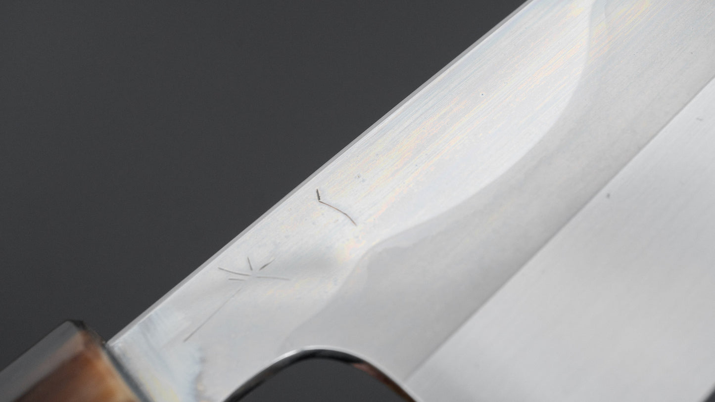 Hitohira Togashi White #1 Fuji Mizu Honyaki Santoku 180mm Taihei Makassar Ebony Handle (#149/ Saya)