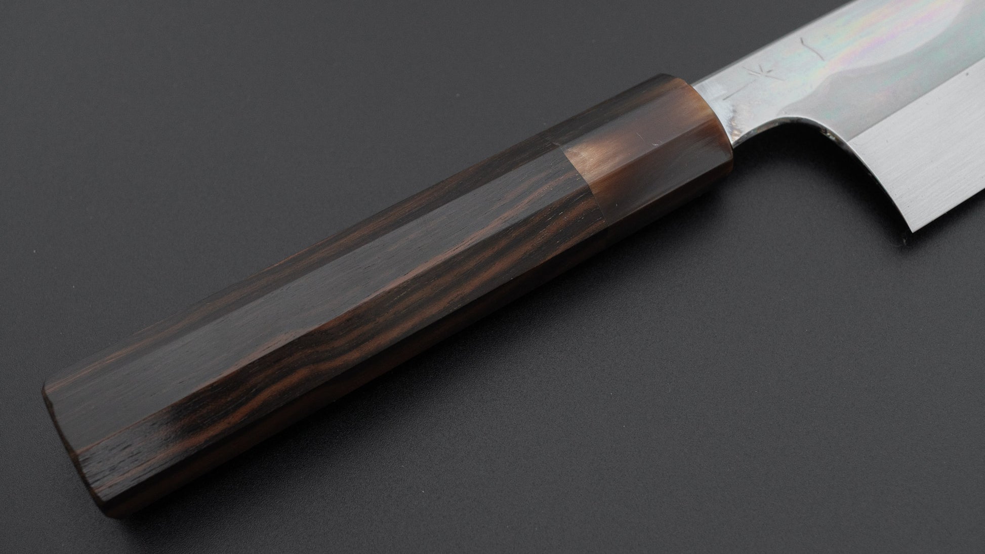 Hitohira Togashi White #1 Fuji Mizu Honyaki Santoku 180mm Taihei Makassar Ebony Handle (#149/ Saya)