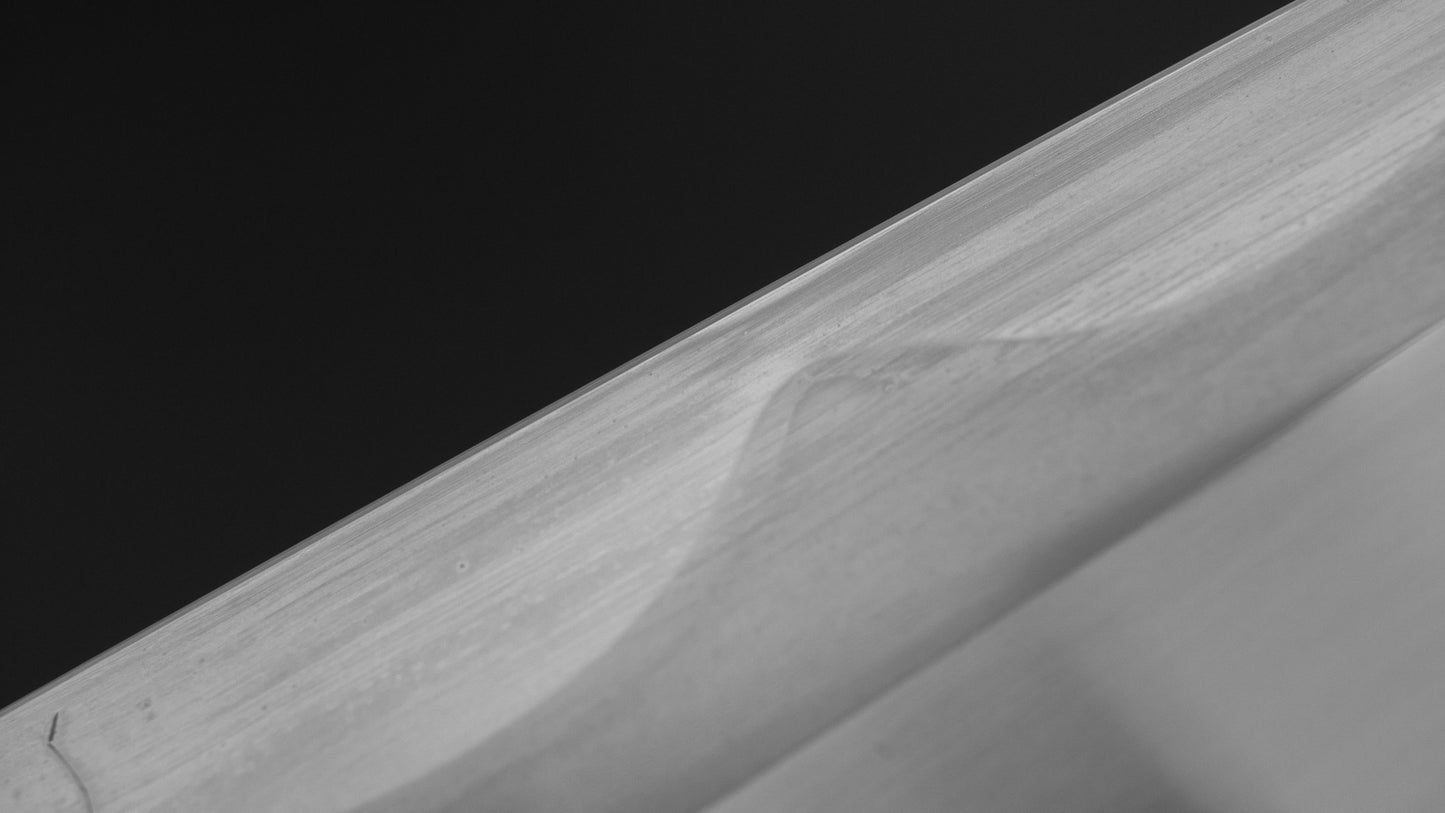 Hitohira Togashi White #1 Fuji Mizu Honyaki Santoku 180mm Taihei Makassar Ebony Handle (#149/ Saya)