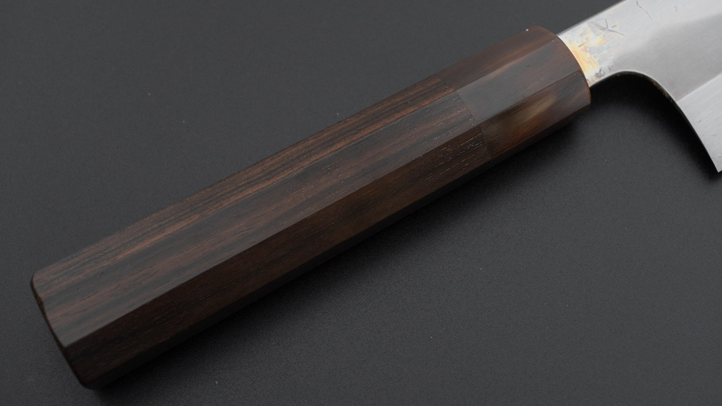 Hitohira Togashi White #1 Fuji Mizu Honyaki Santoku 180mm Taihei Makassar Ebony Handle (#150/ Saya)