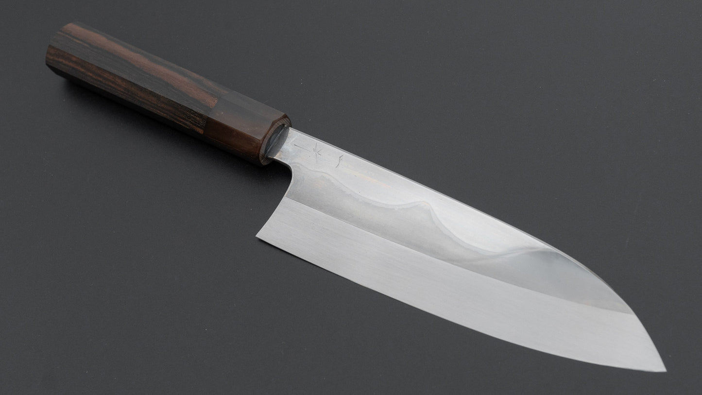 Hitohira Togashi White #1 Fuji Mizu Honyaki Santoku 180mm Taihei Makassar Ebony Handle (#151/ Saya)