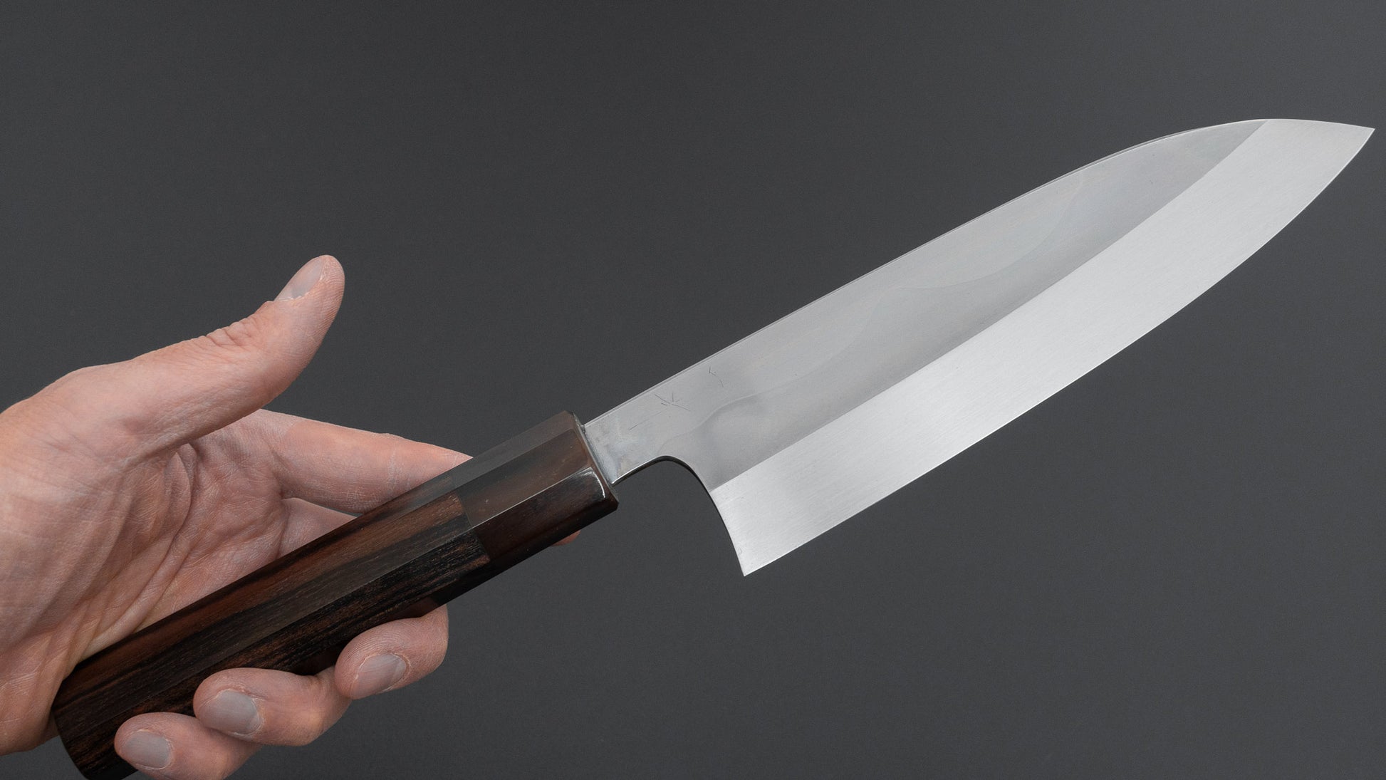 Hitohira Togashi White #1 Fuji Mizu Honyaki Santoku 180mm Taihei Makassar Ebony Handle (#151/ Saya)