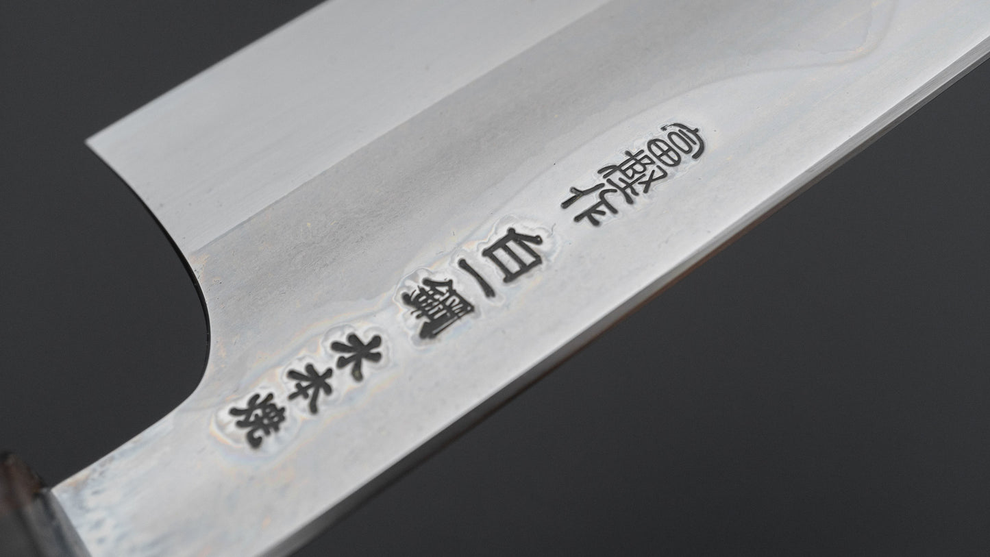 Hitohira Togashi White #1 Fuji Mizu Honyaki Santoku 180mm Taihei Makassar Ebony Handle (#151/ Saya)