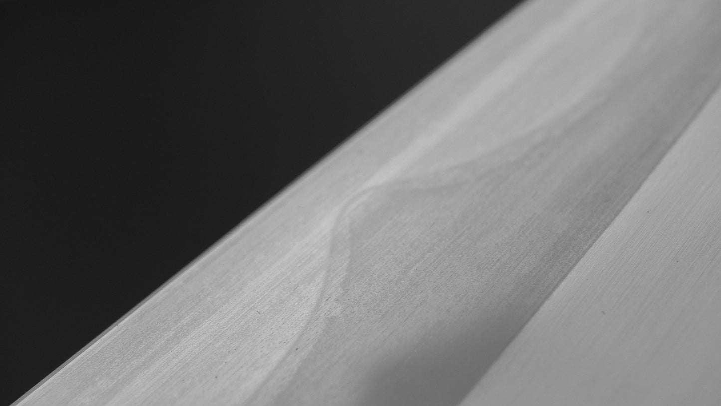Hitohira Togashi White #1 Fuji Mizu Honyaki Santoku 180mm Taihei Makassar Ebony Handle (#151/ Saya)