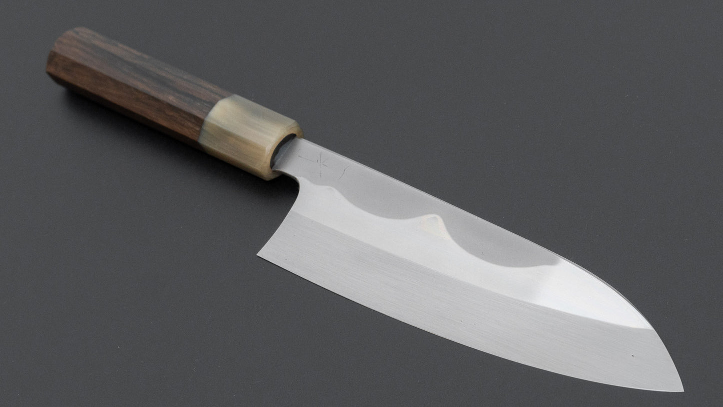 Hitohira Togashi White #1 Fuji Mizu Honyaki Santoku 180mm Ziricote Handle (#152/ Saya)