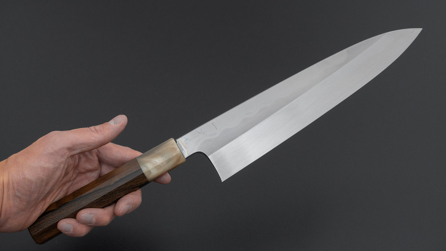 Hitohira Togashi White #1 Notaremon Mizu Honyaki Gyuto 240mm Ziricote Handle (#157/ Saya)