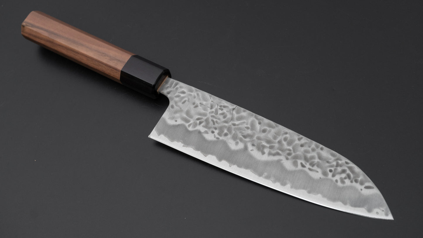 Hitohira Futana White #1 Migaki Tsuchime Santoku 170mm Walnut Handle