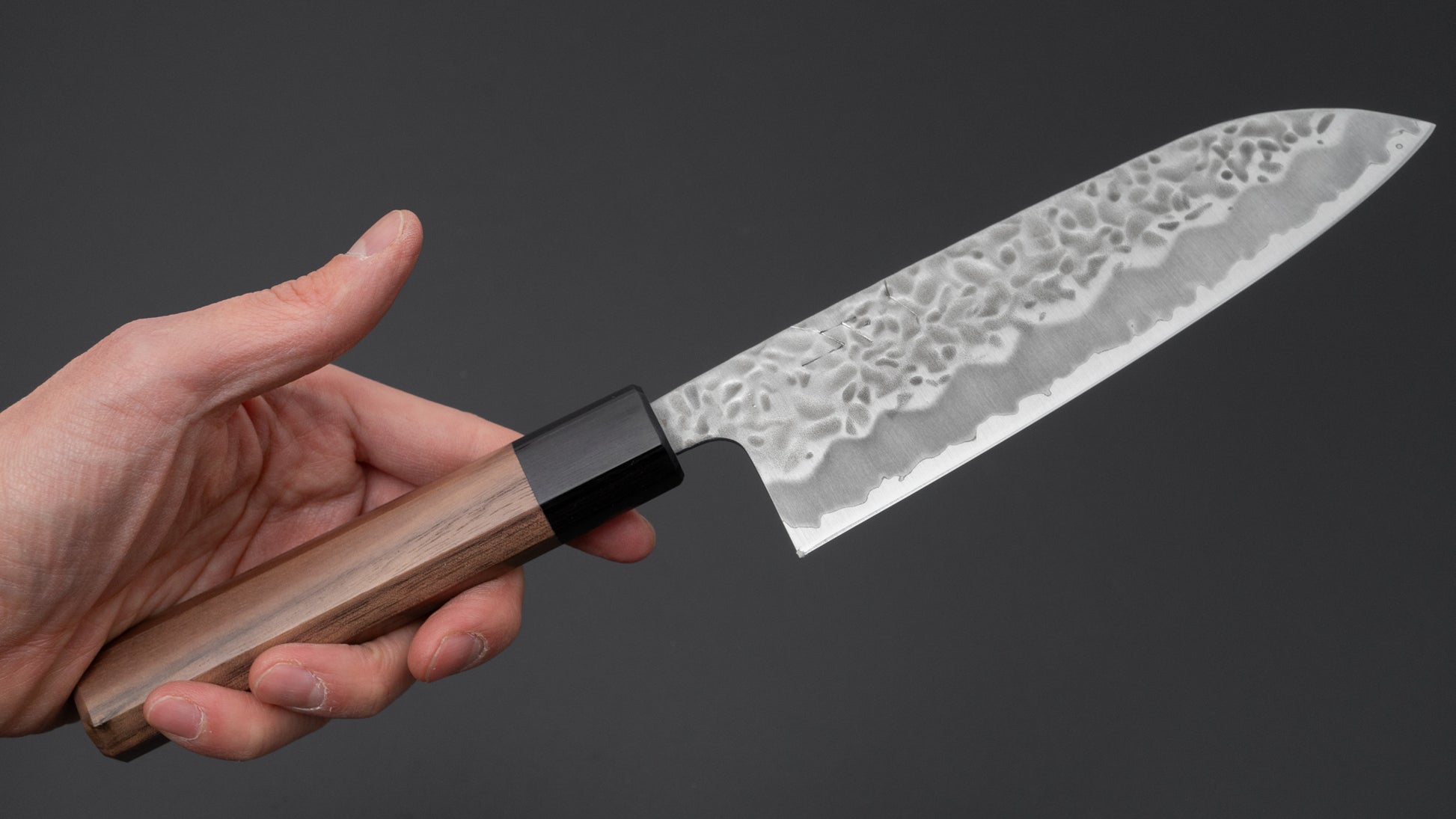 Hitohira Futana White #1 Migaki Tsuchime Santoku 170mm Walnut Handle