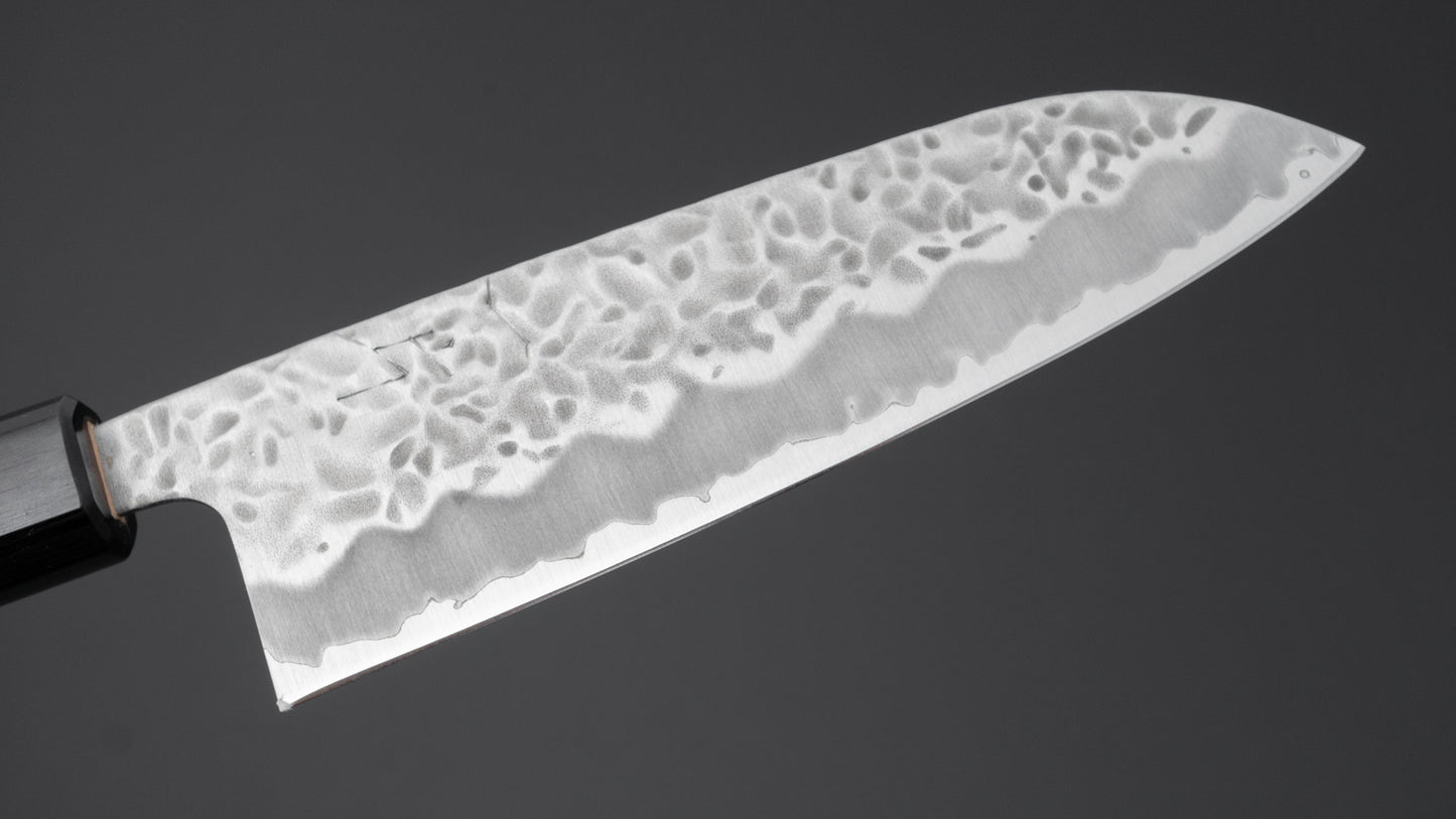 Hitohira Futana White #1 Migaki Tsuchime Santoku 170mm Walnut Handle