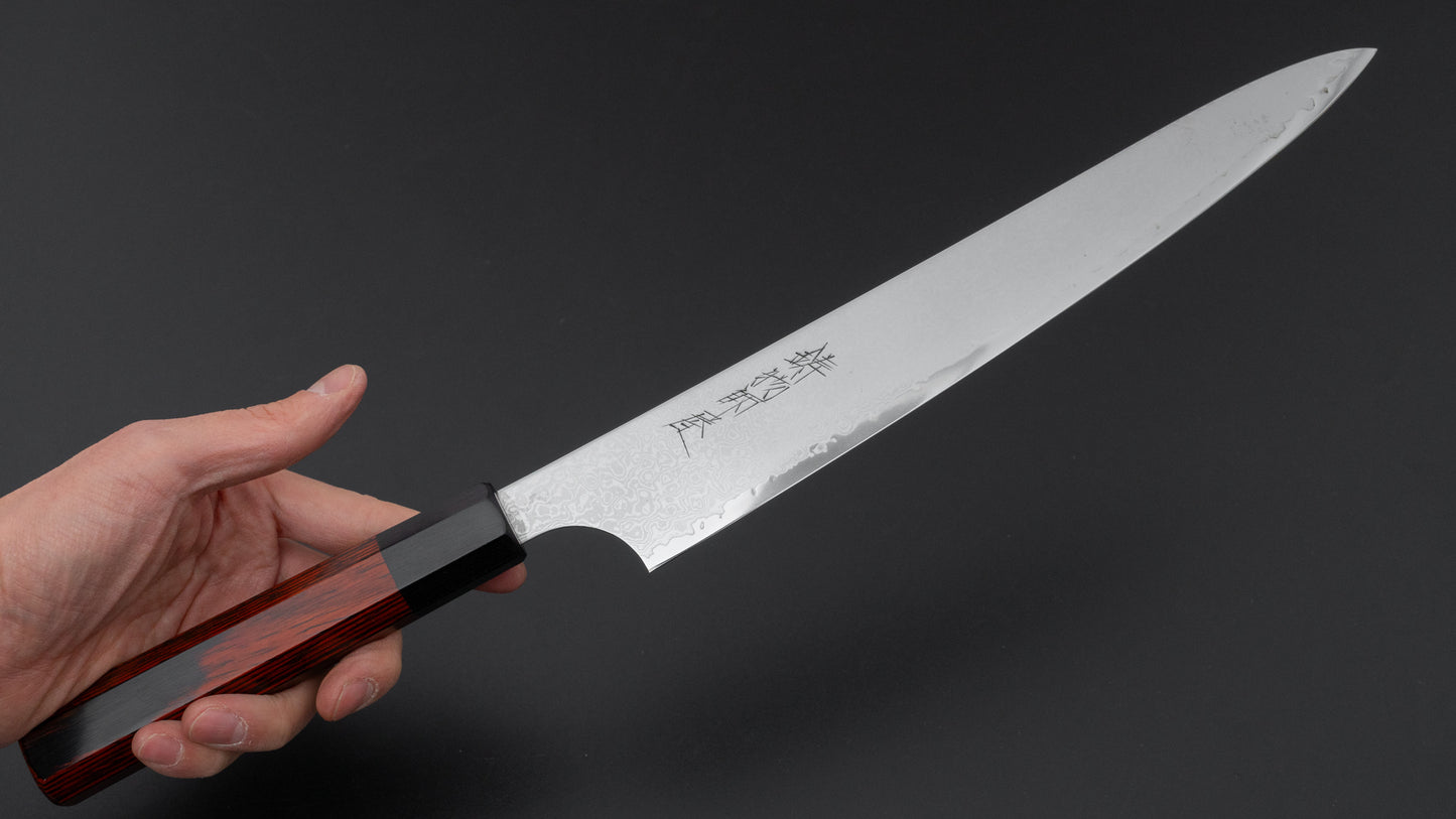 Hitohira Imojiya TH Damascus Sujihiki 270mm Pakka Handle (Red)