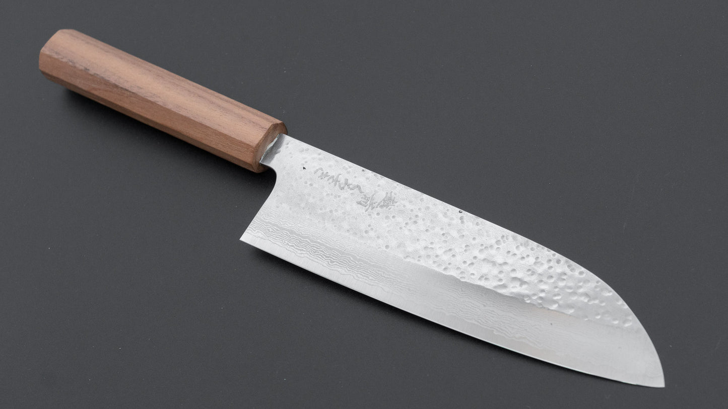 Makoto Kurosaki STK VG-7 Tsuchime Damascus Santoku 165mm Walnut Handle