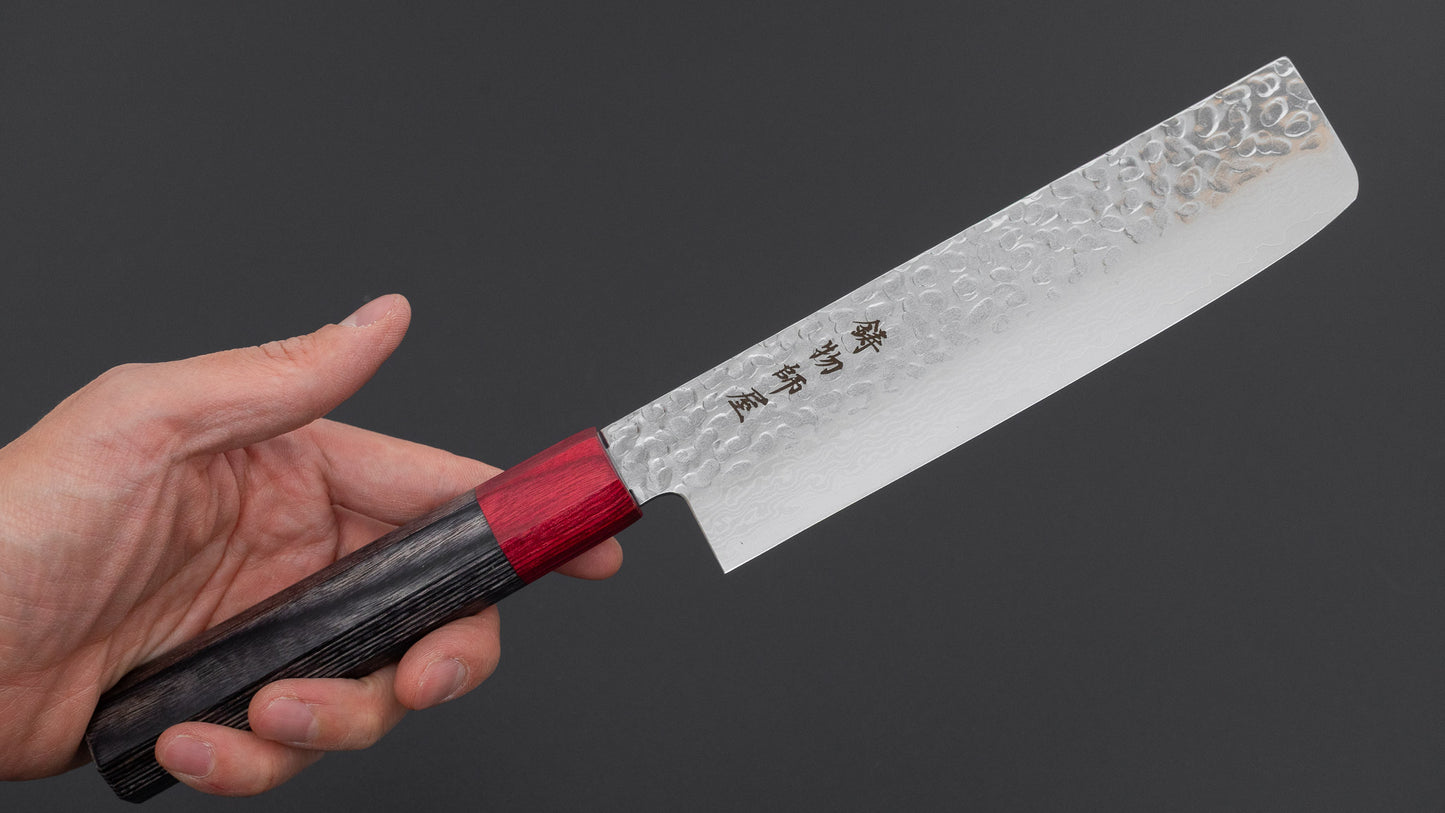 Hitohira Imojiya FW VG10 Tsuchime Damascus Nakiri Pakka Handle