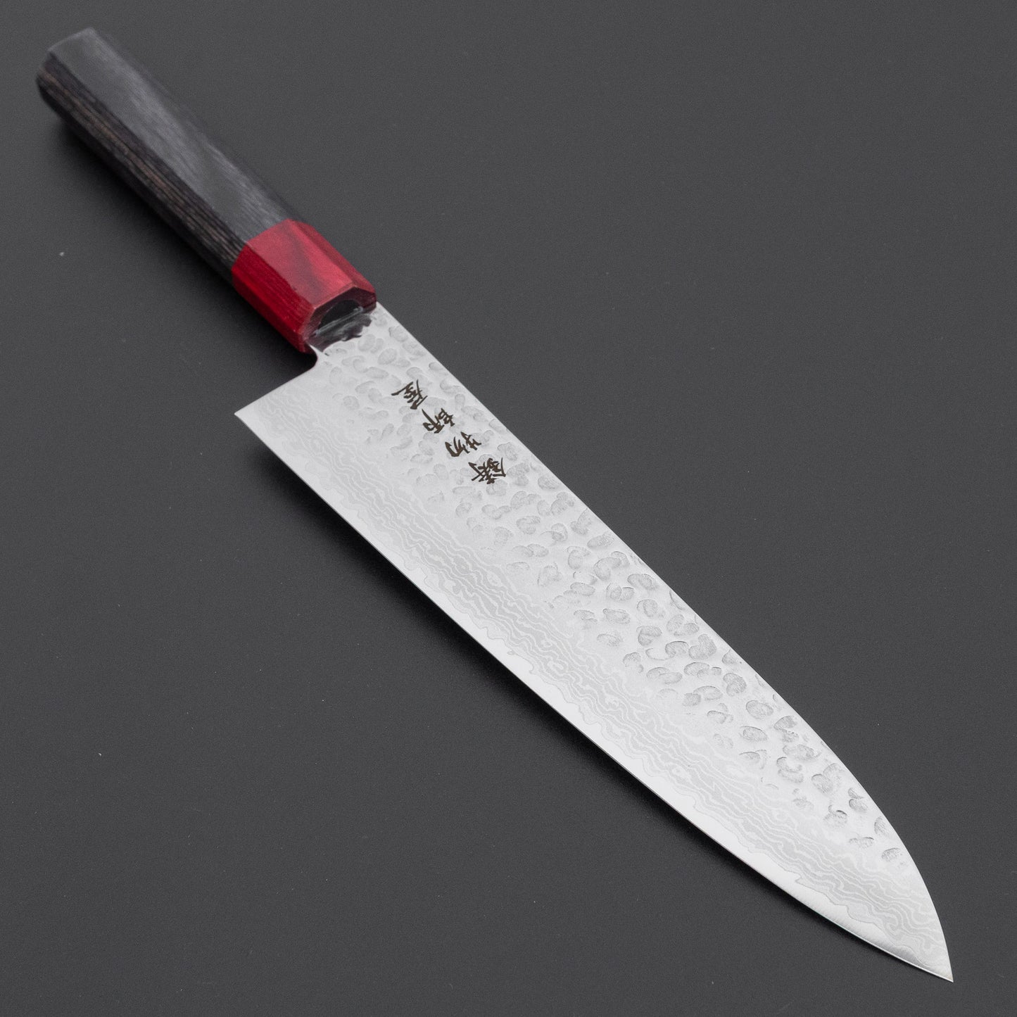 Hitohira Imojiya FW VG10 Tsuchime Damascus Gyuto 210mm Pakka Handle