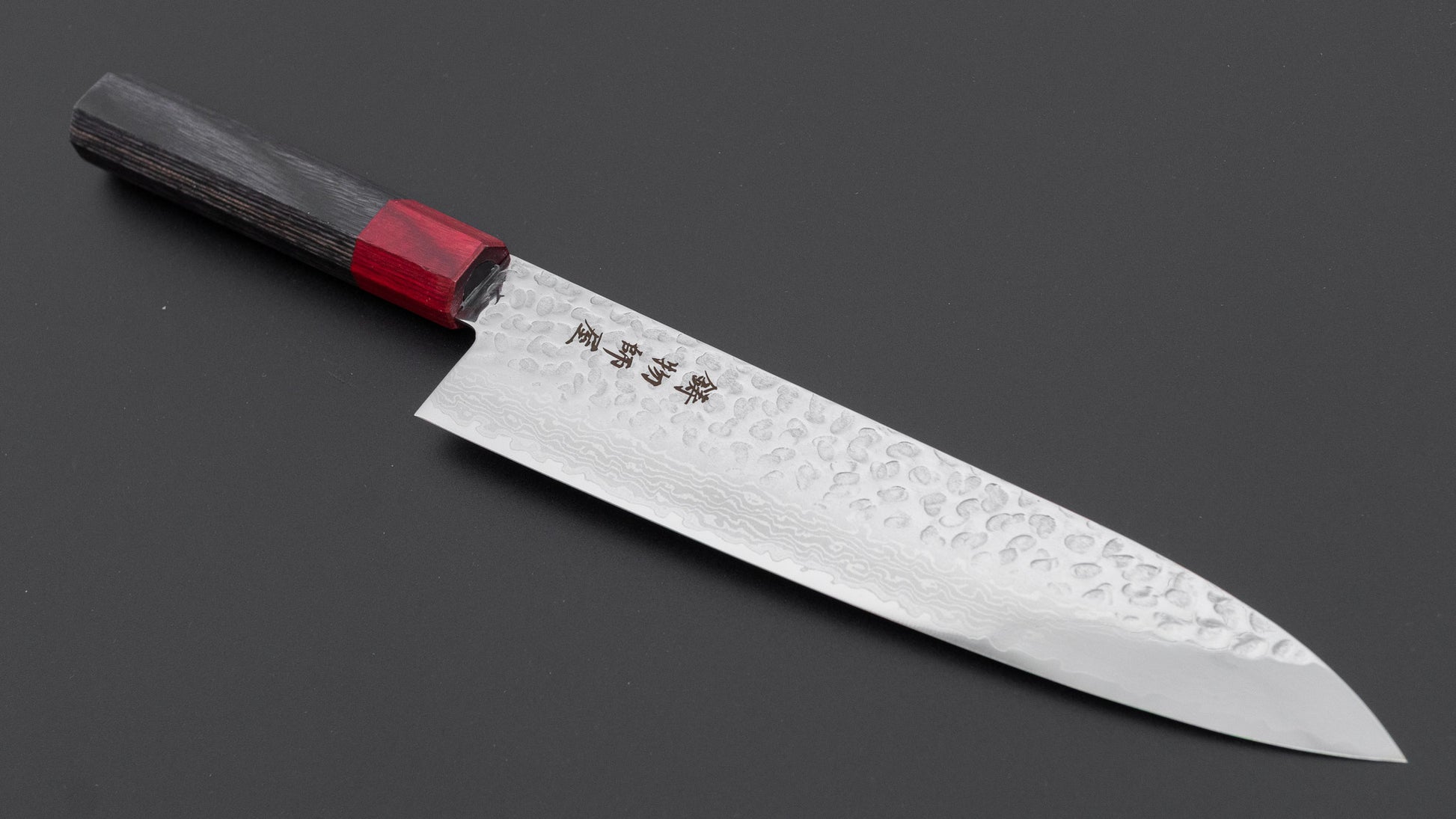 Hitohira Imojiya FW VG10 Tsuchime Damascus Gyuto 210mm Pakka Handle