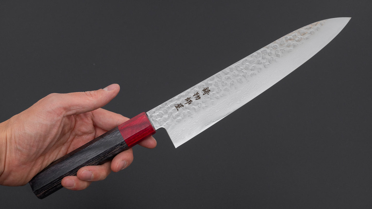 Hitohira Imojiya FW VG10 Tsuchime Damascus Gyuto 210mm Pakka Handle