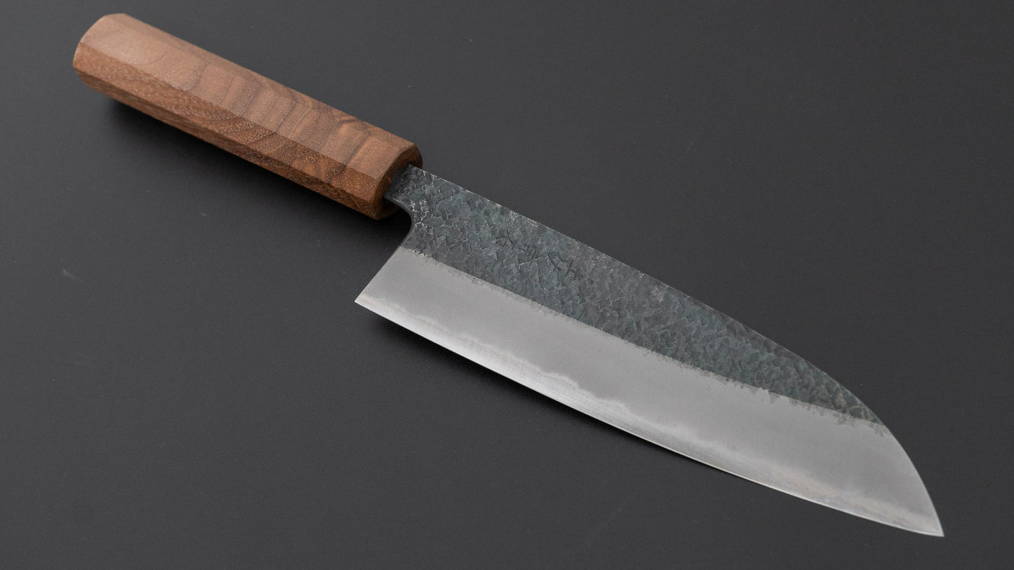 宗石工房 青2 槌目 黒打 三徳 165mm ウォールナット柄