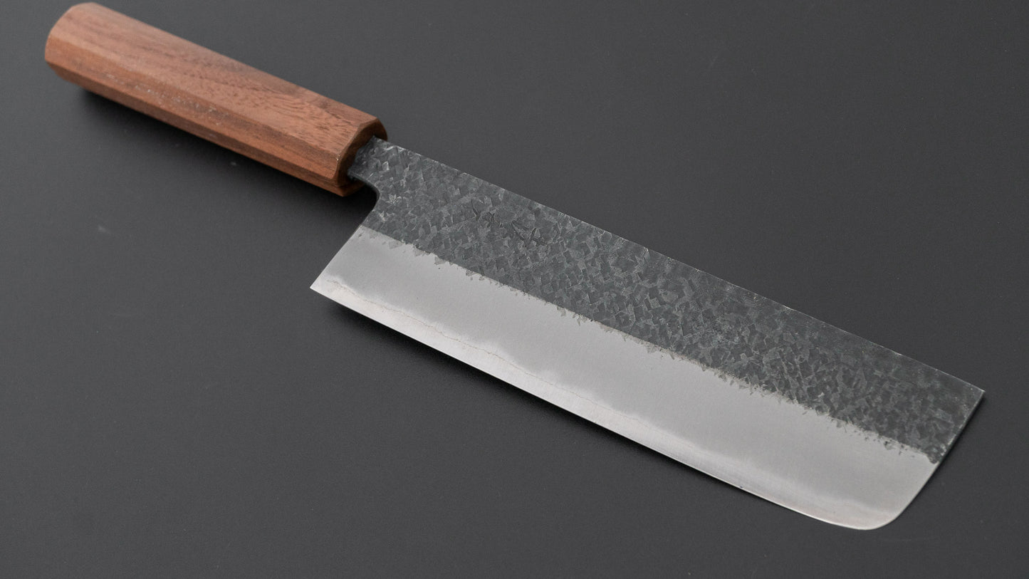 宗石工房 青2 槌目 黒打 菜切 165mm ウォールナット柄
