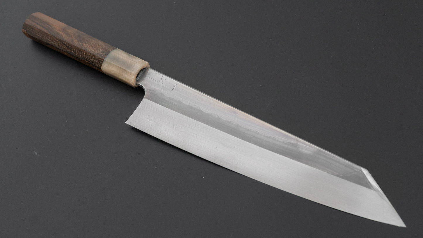 ひとひら 富樫 白一鋼 湾れ紋 水本焼 切付牛刀 240mm 暹羅柿柄 (#160)