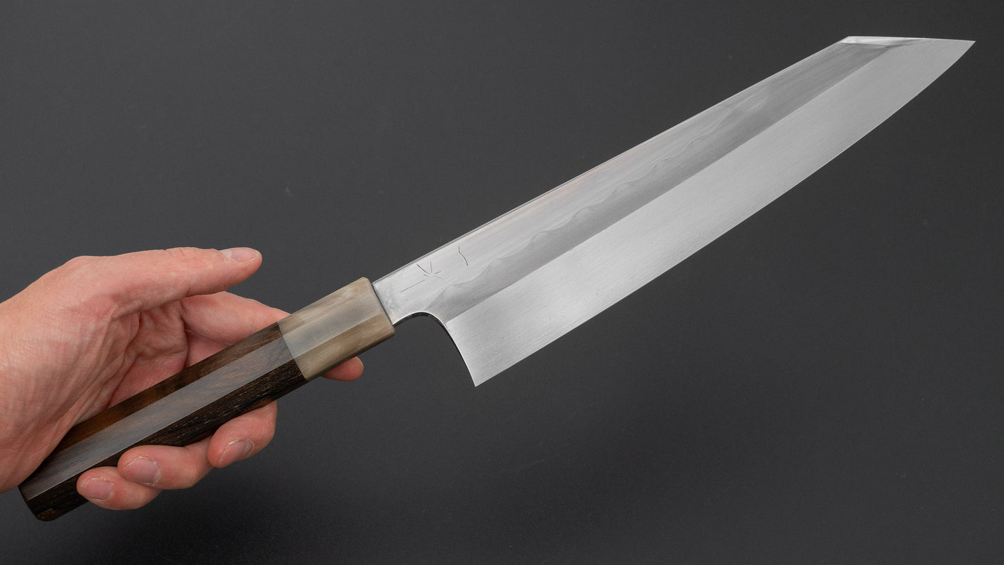 ひとひら 富樫 白一鋼 湾れ紋 水本焼 切付牛刀 240mm 暹羅柿柄 (#160)