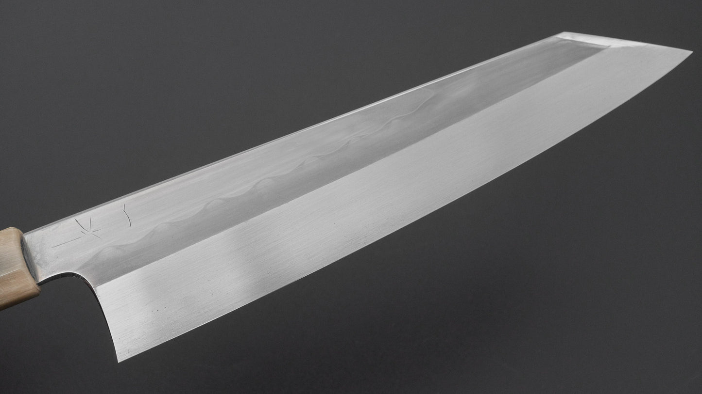 ひとひら 富樫 白一鋼 湾れ紋 水本焼 切付牛刀 240mm 暹羅柿柄 (#160)