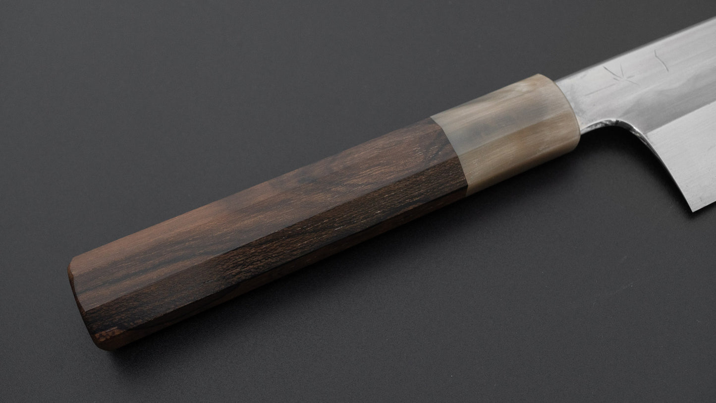 ひとひら 富樫 白一鋼 湾れ紋 水本焼 切付牛刀 240mm 暹羅柿柄 (#160)