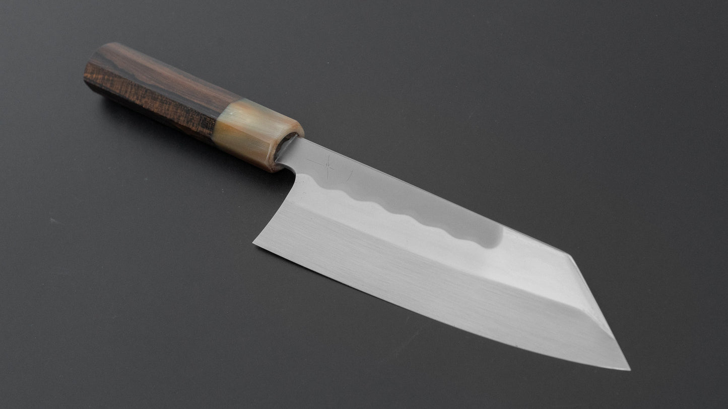 ひとひら 富樫 白一鋼 湾れ紋 水本焼 文化 180mm 暹羅柿柄 (#163)