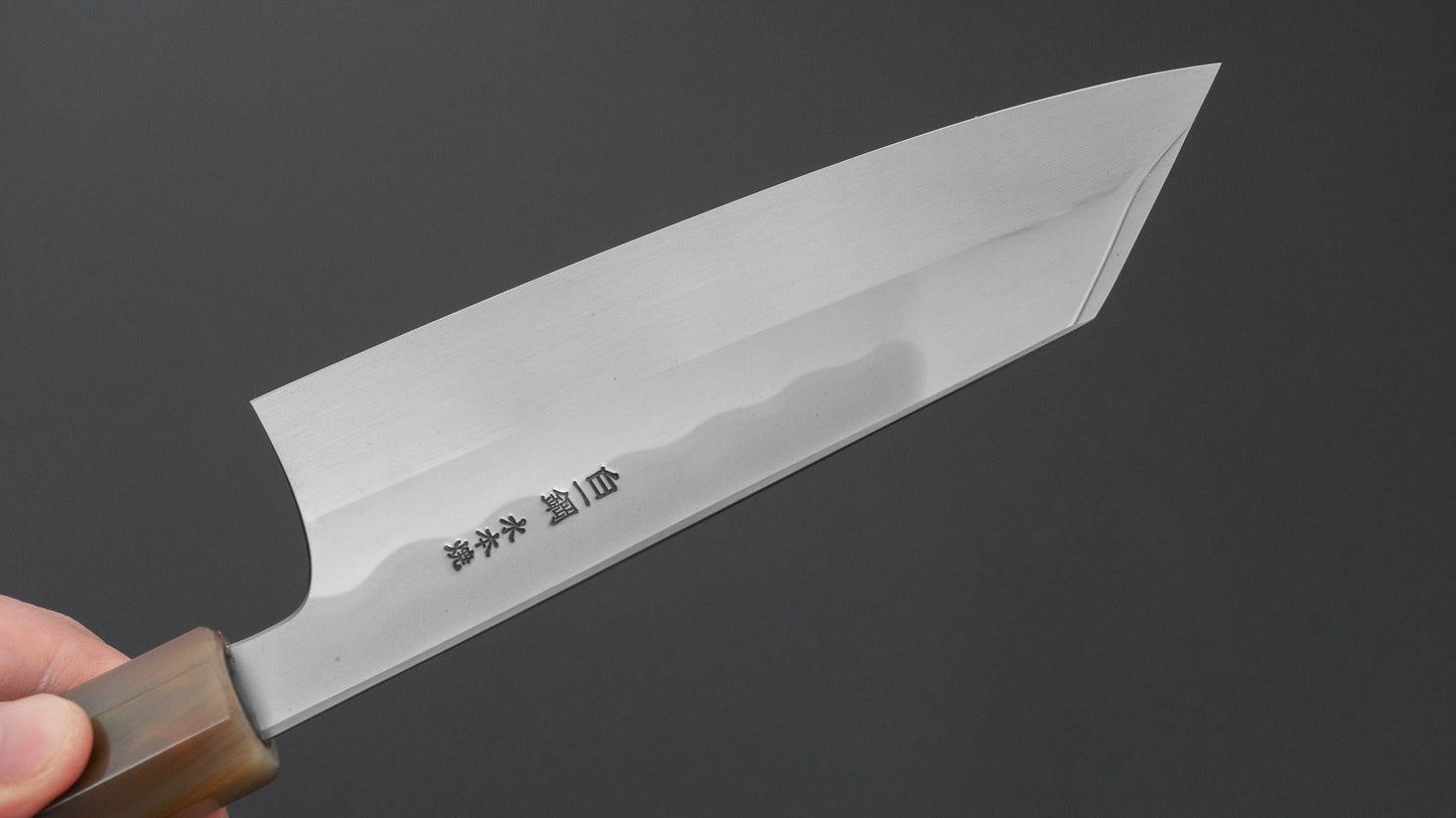 ひとひら 富樫 白一鋼 湾れ紋 水本焼 文化 180mm 暹羅柿柄 (#163)