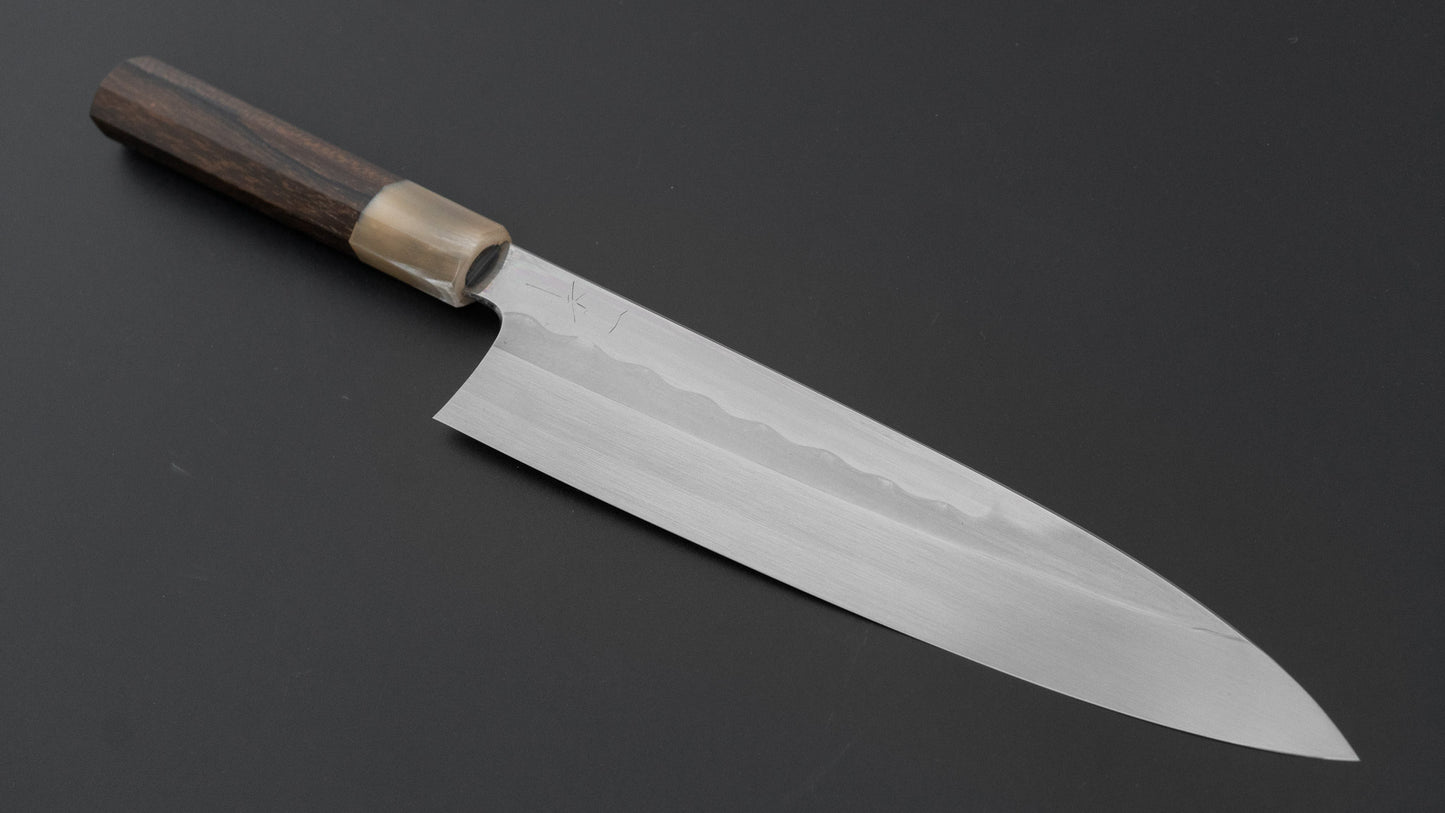 ひとひら 富樫 白一鋼 湾れ紋 水本焼 牛刀 240mm 暹羅柿柄 (#164)