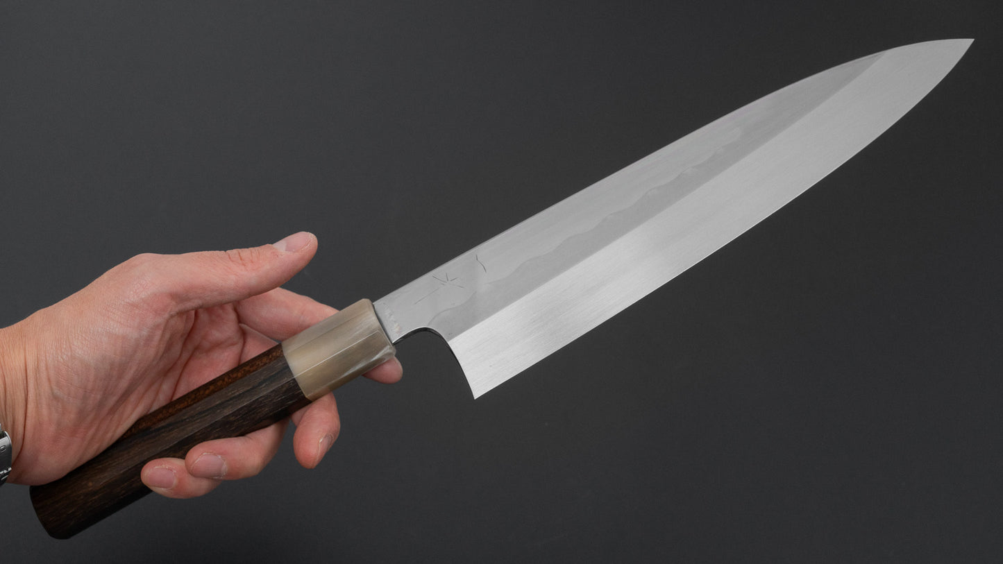 ひとひら 富樫 白一鋼 湾れ紋 水本焼 牛刀 240mm 暹羅柿柄 (#164)