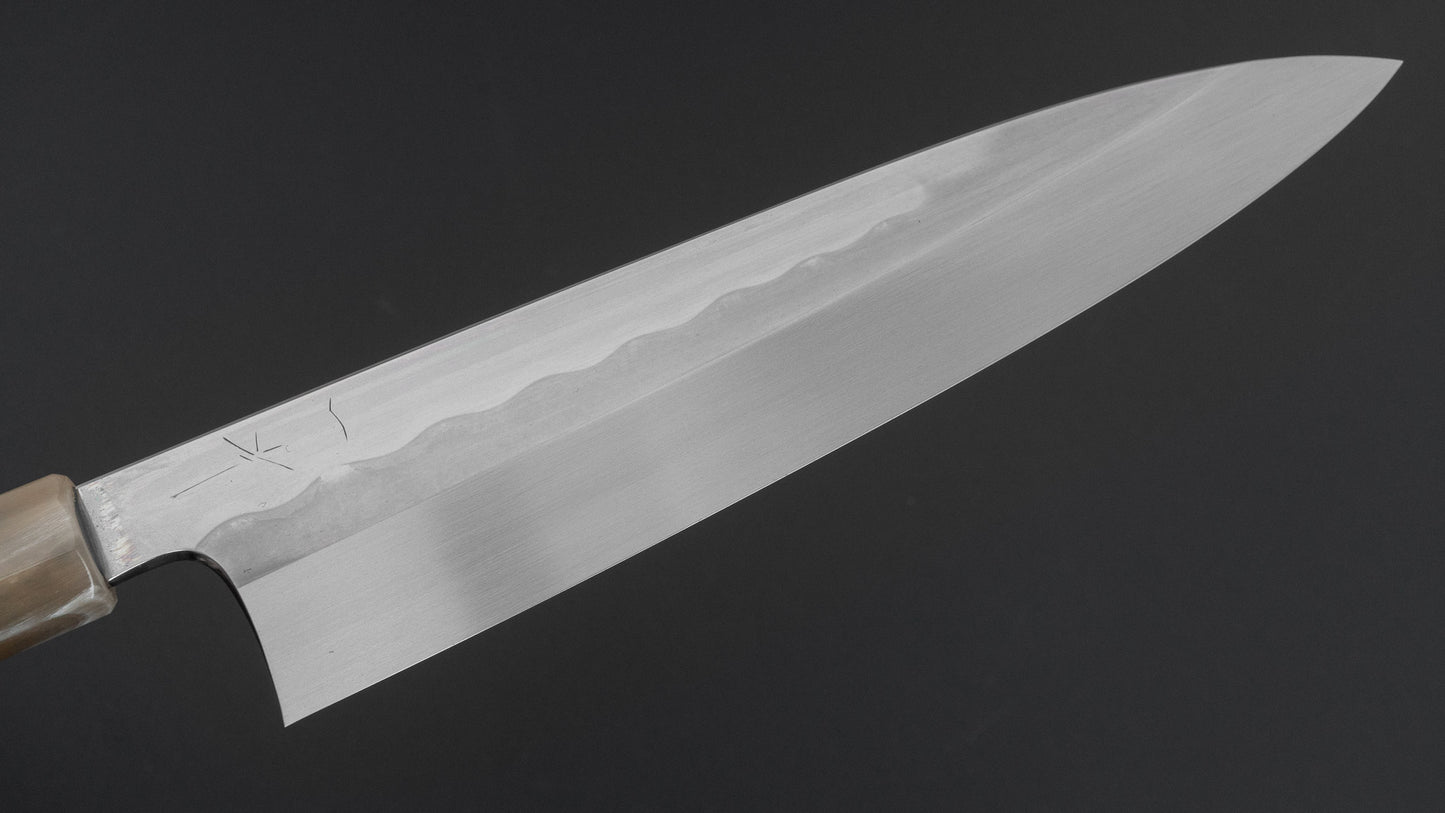 ひとひら 富樫 白一鋼 湾れ紋 水本焼 牛刀 240mm 暹羅柿柄 (#164)