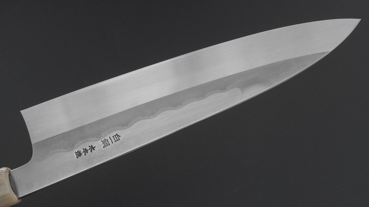 ひとひら 富樫 白一鋼 湾れ紋 水本焼 牛刀 240mm 暹羅柿柄 (#164)