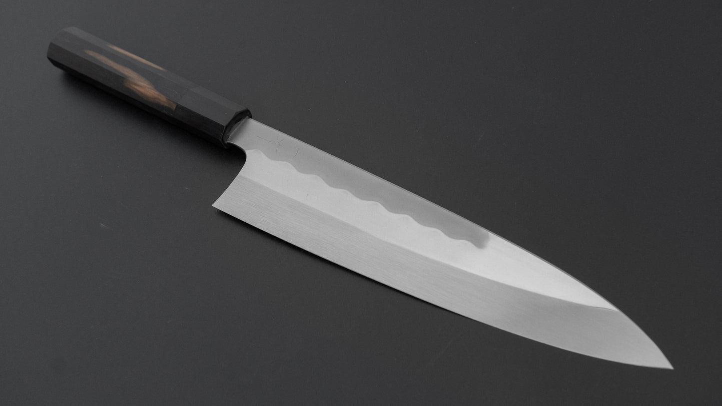 ひとひら 富樫 白一鋼 湾れ紋 水本焼 牛刀 240mm 黒柿柄 (#165)