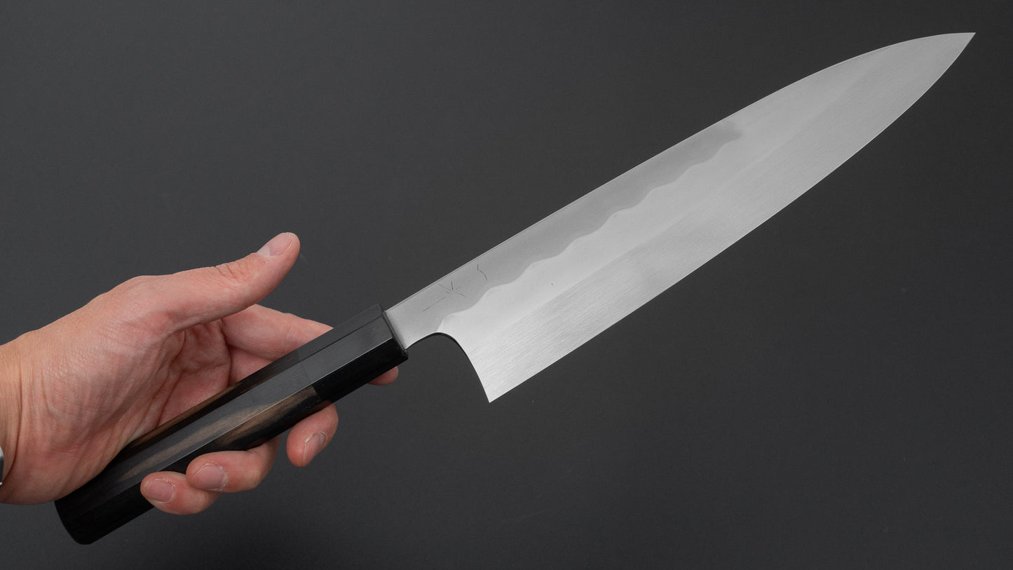 ひとひら 富樫 白一鋼 湾れ紋 水本焼 牛刀 240mm 黒柿柄 (#165)