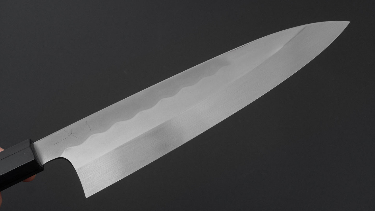 ひとひら 富樫 白一鋼 湾れ紋 水本焼 牛刀 240mm 黒柿柄 (#165)