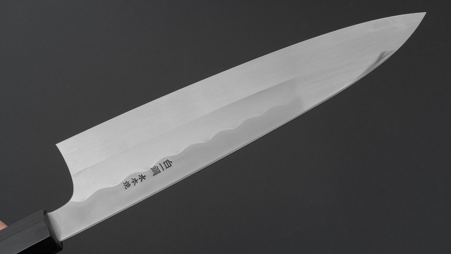 ひとひら 富樫 白一鋼 湾れ紋 水本焼 牛刀 240mm 黒柿柄 (#165)