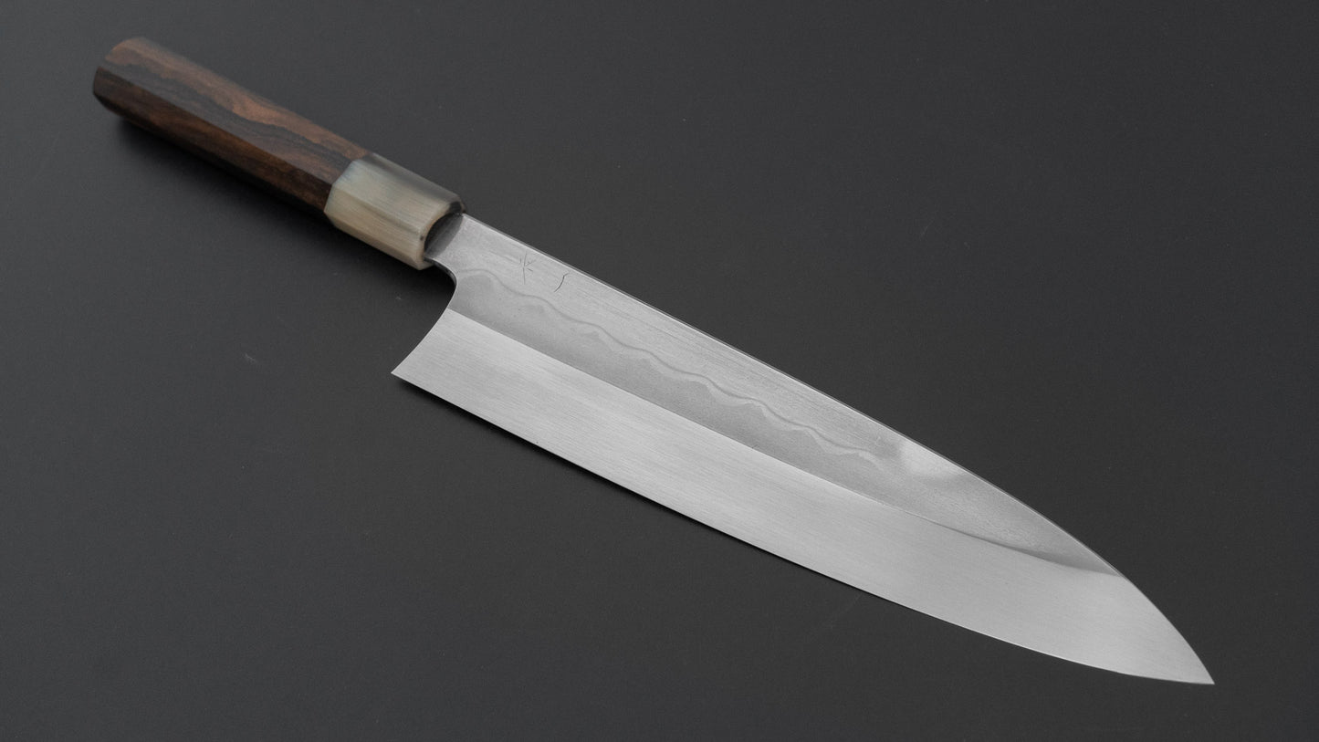 ひとひら 富樫 青一鋼 湾れ紋 水本焼 牛刀 240mm 暹羅柿柄 (#168)