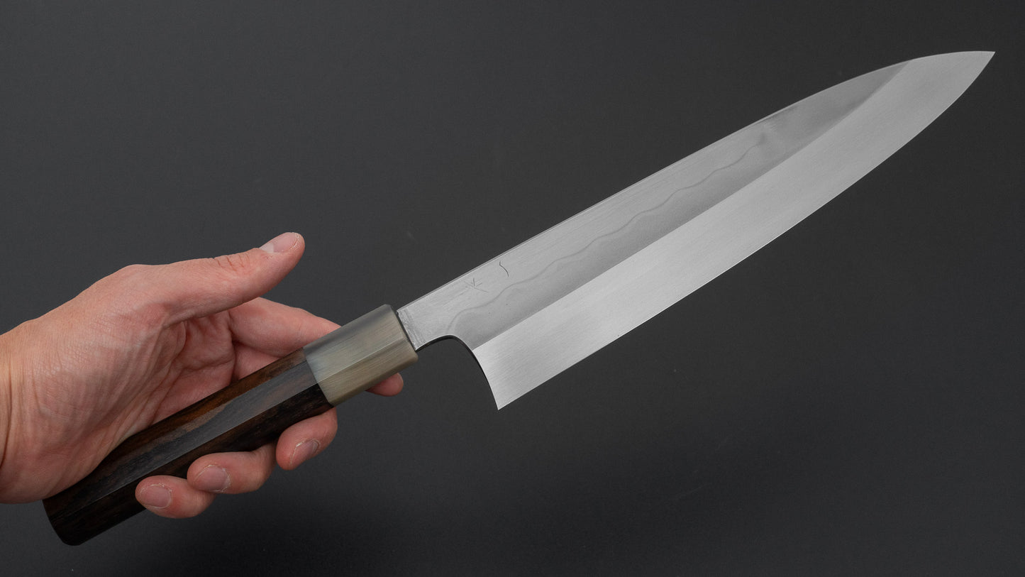 ひとひら 富樫 青一鋼 湾れ紋 水本焼 牛刀 240mm 暹羅柿柄 (#168)