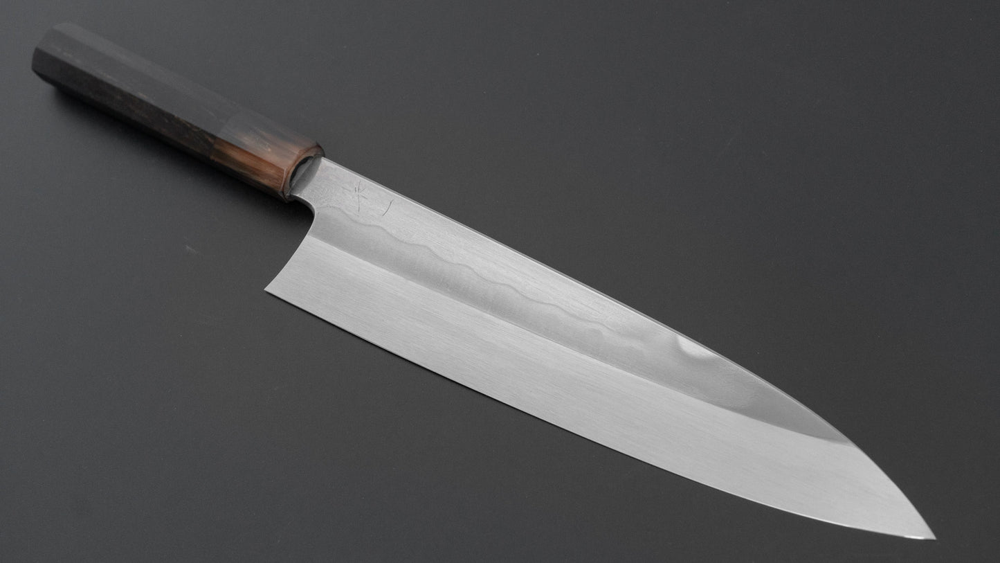 ひとひら 富樫 青一鋼 湾れ紋 水本焼 牛刀 240mm 太平黒檀柄 (#169)