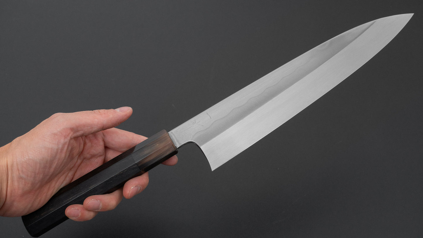 ひとひら 富樫 青一鋼 湾れ紋 水本焼 牛刀 240mm 太平黒檀柄 (#169)