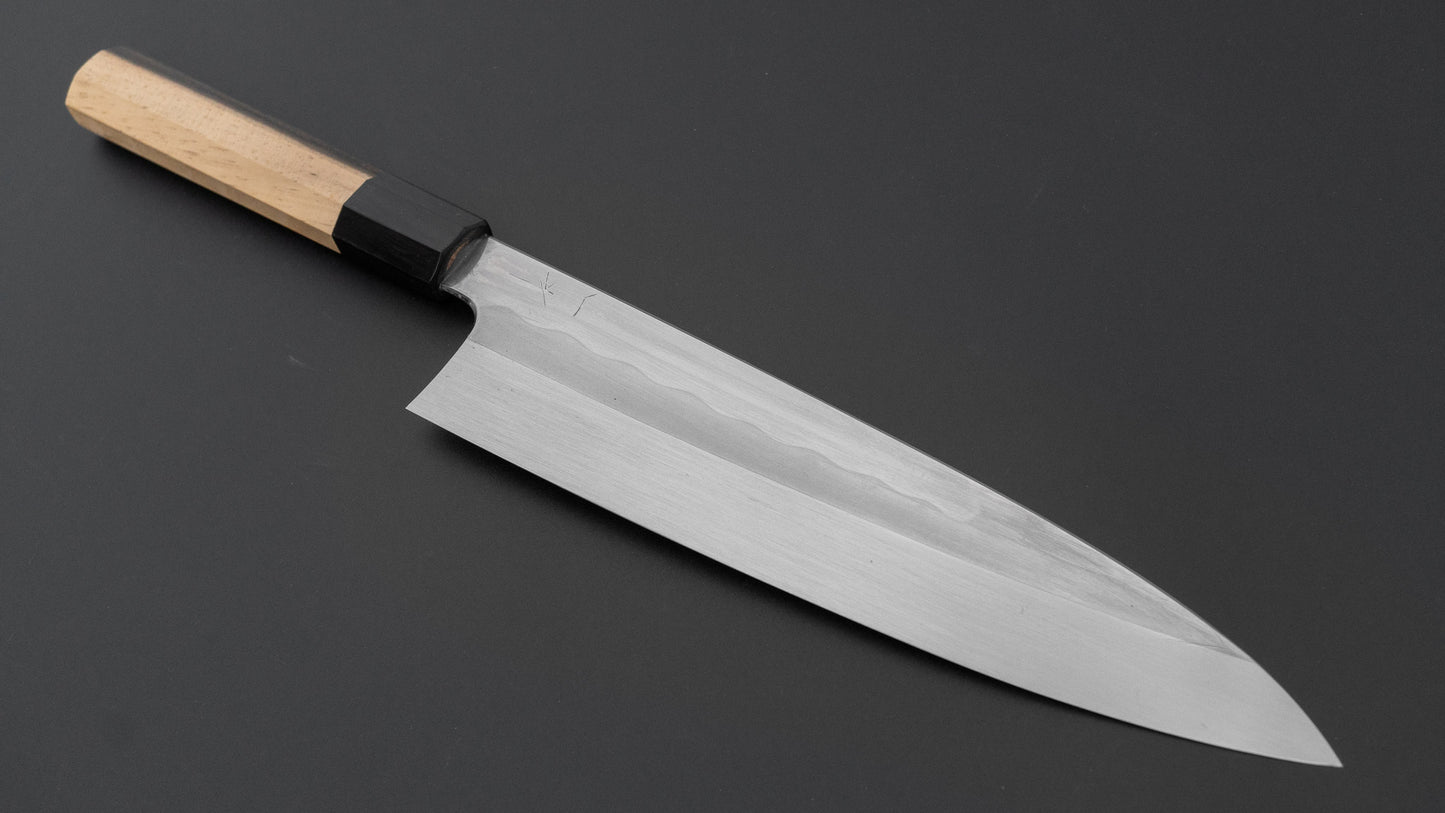 ひとひら 富樫 白一鋼 湾れ紋 水本焼 牛刀 240mm 黒柿柄 (#173)