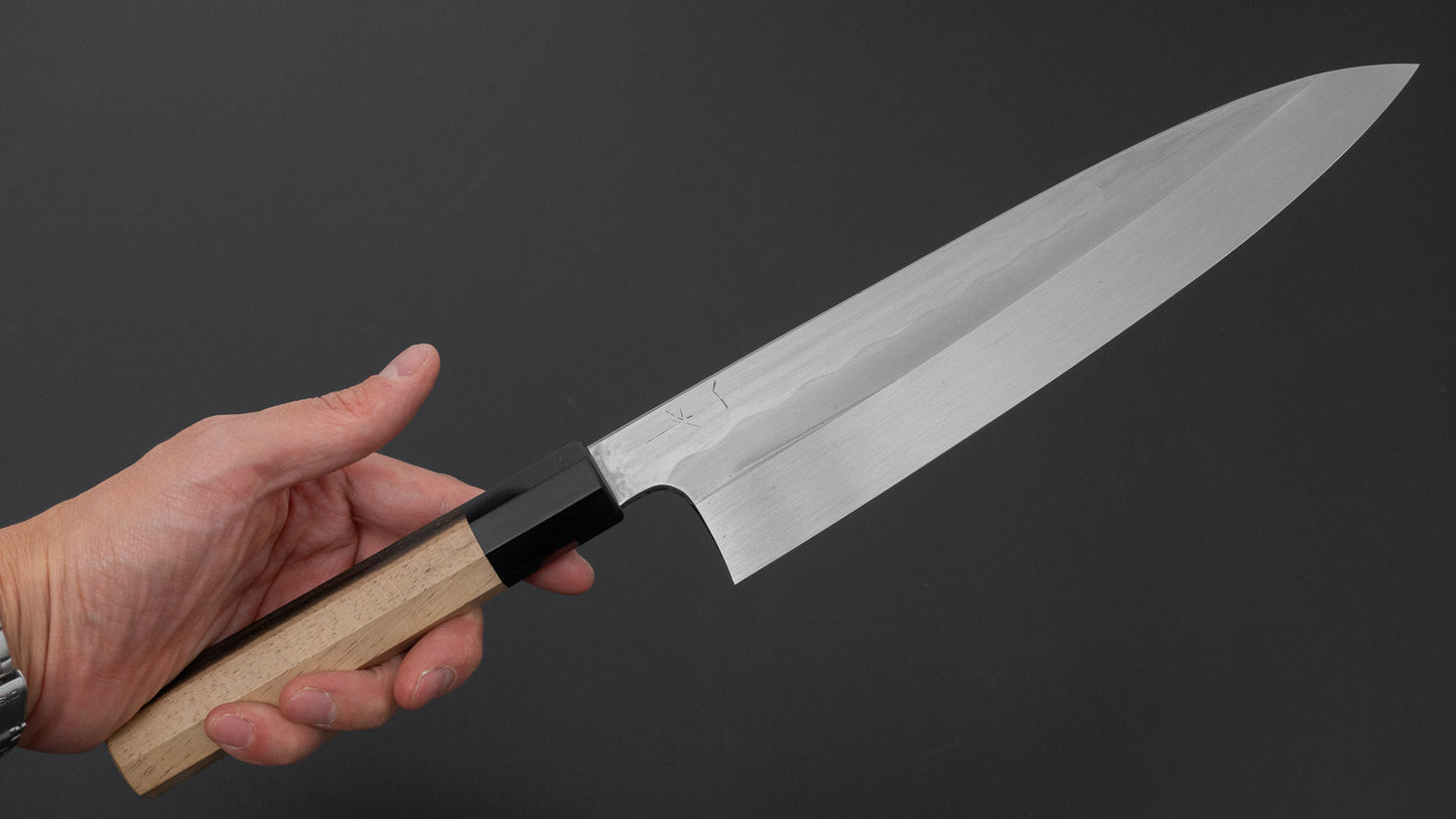 ひとひら 富樫 白一鋼 湾れ紋 水本焼 牛刀 240mm 黒柿柄 (#173)
