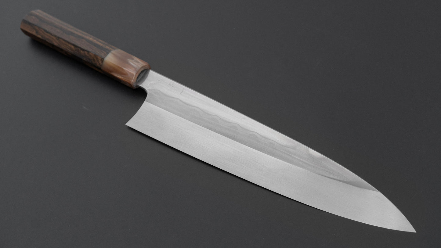 ひとひら 富樫 青一鋼 湾れ紋 水本焼 牛刀 240mm 暹羅柿柄 (#174)