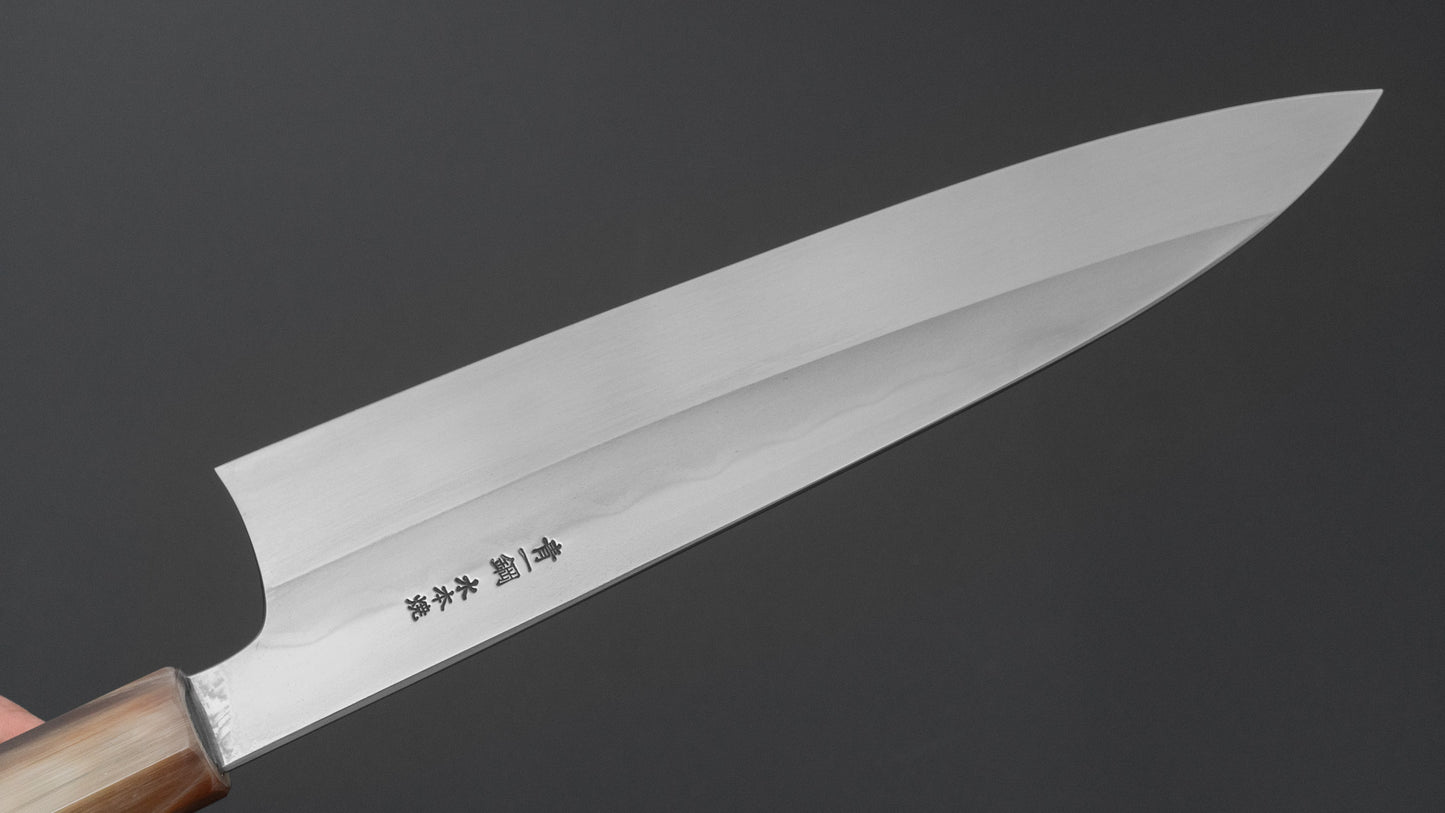 ひとひら 富樫 青一鋼 湾れ紋 水本焼 牛刀 240mm 暹羅柿柄 (#174)