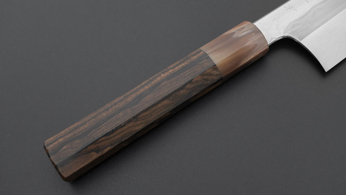 ひとひら 富樫 青一鋼 湾れ紋 水本焼 牛刀 240mm 暹羅柿柄 (#174)
